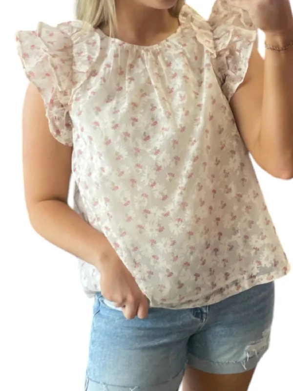 Flutter Sleeve Floral Top In Berry/ivory