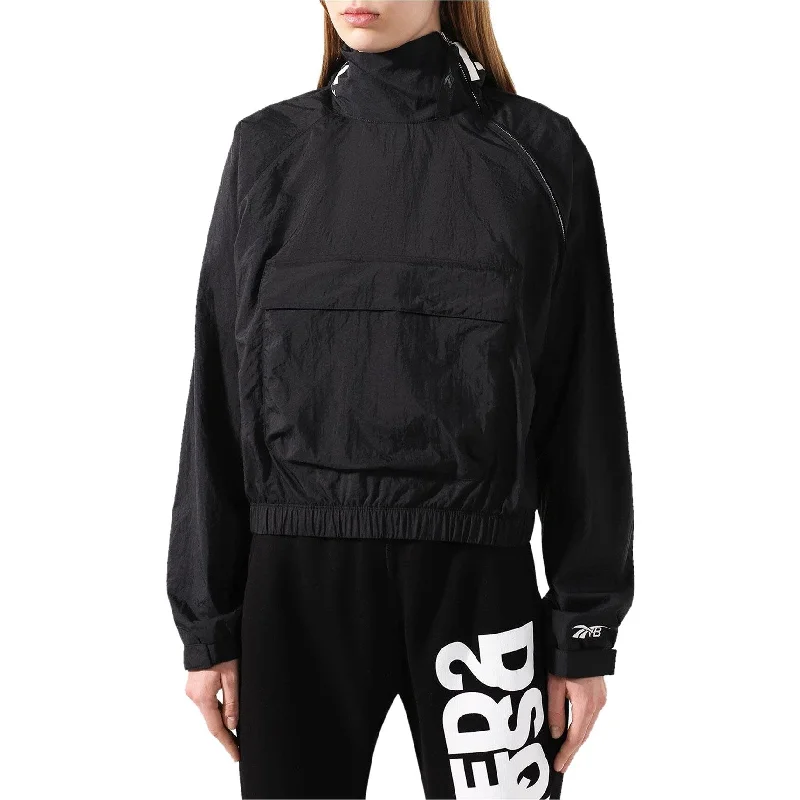 Reebok Womens Hooded Windbreaker Jacket, Black, Small