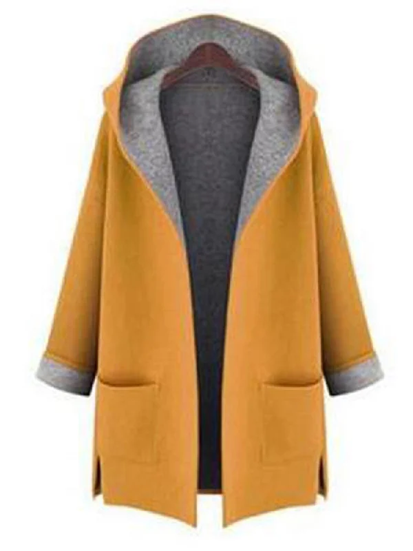 L-5XL Women Solid Color Autumn Winter Hooded Coats with Pockets