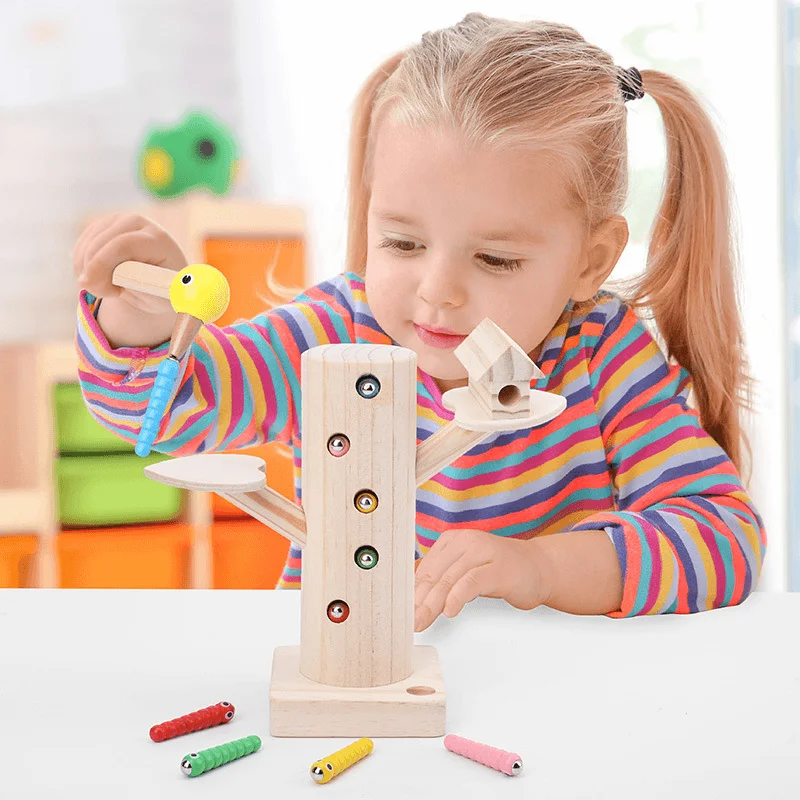 Wooden Magnetic Bird Catching Insect Game Early Childhood Education Toy