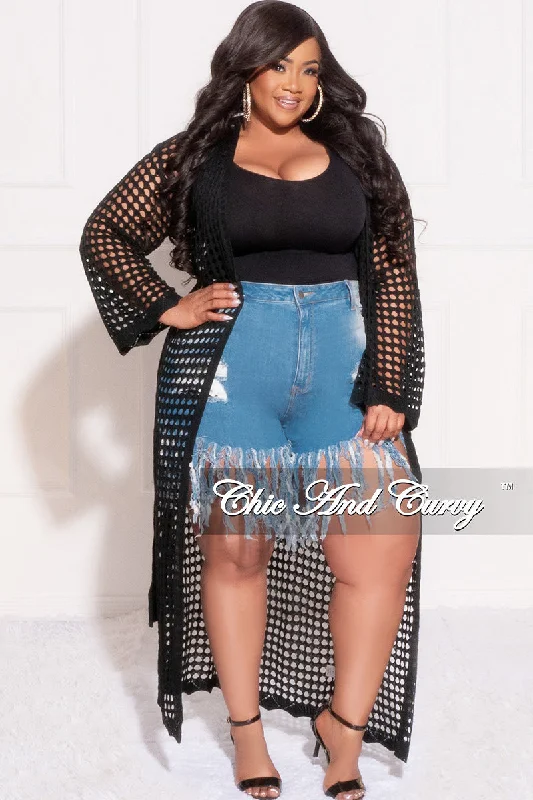 Final Sale Plus Size Crochet Cardigan with Tie in Black