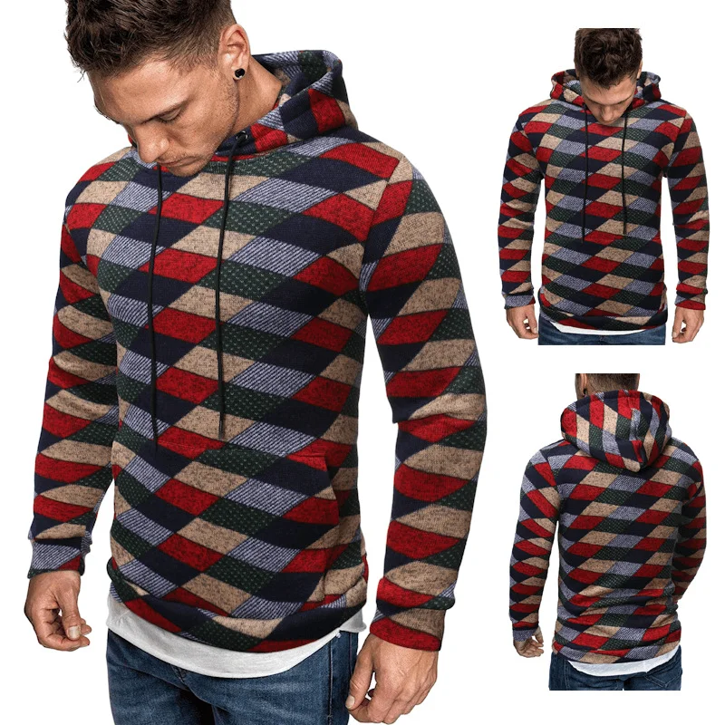 New Men'S Hip-Hop Christmas Plaid Hooded Sweater