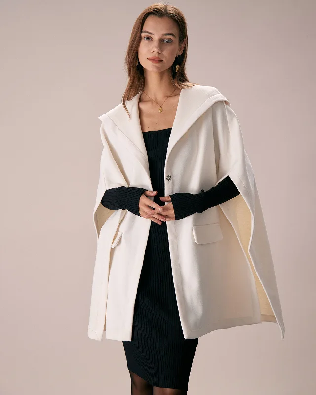 The White Hooded Batwing Sleeve Cape Coat | White