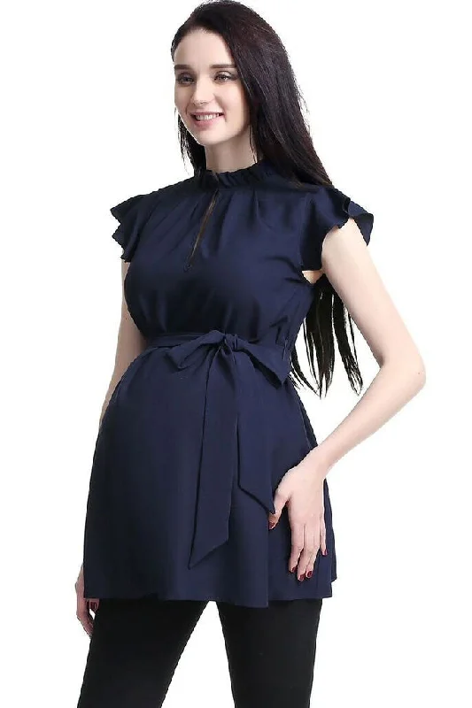 Kimi + Kai Maternity Karlena Flutter Sleeve Belted Top