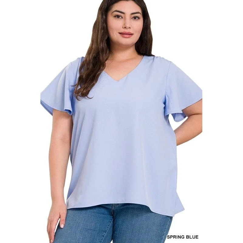 Woven Flutter Sleeve VNeck Top