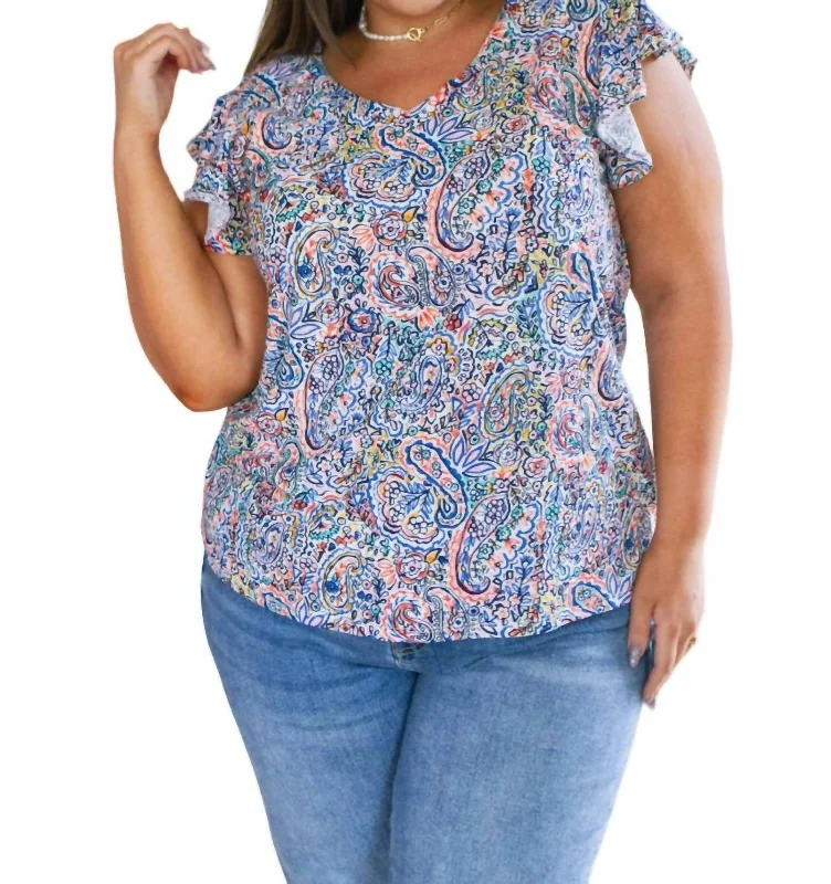 Patient In Paisley Flutter Sleeve Top In Paisley Print