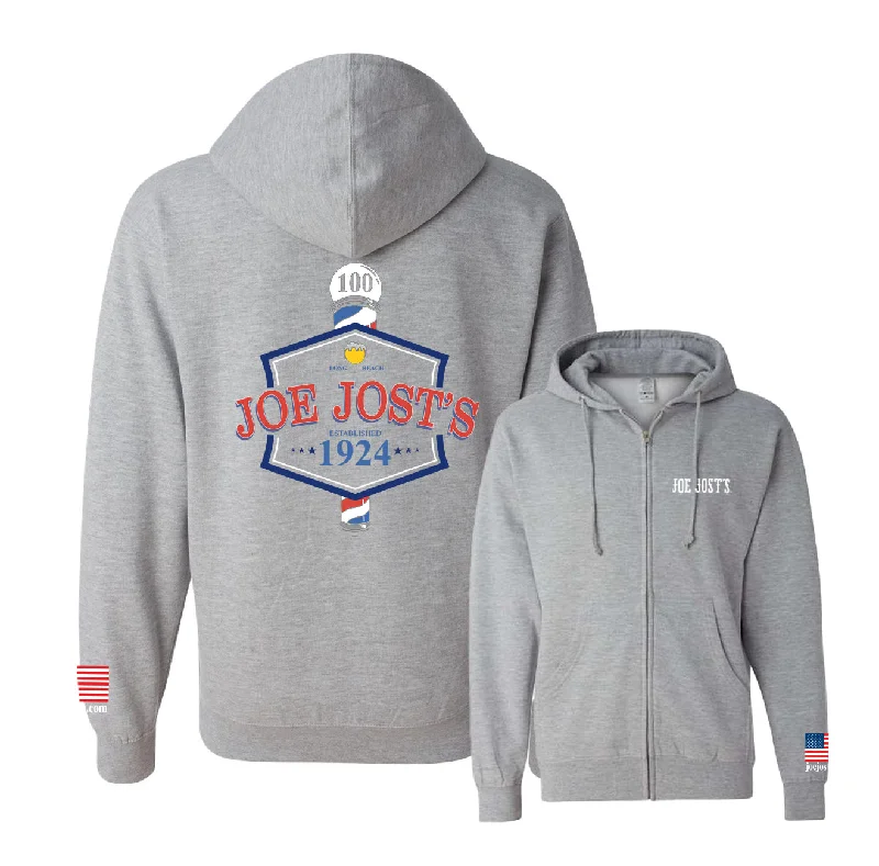 Barber Pole Zip Hooded Fleece 2024- Grey Heather