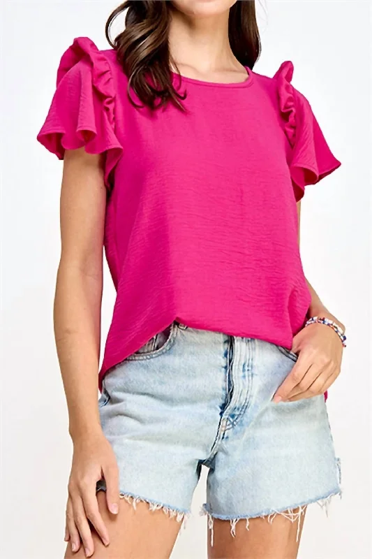 Flowing Flutter Sleeve Blouse In Fuchsia