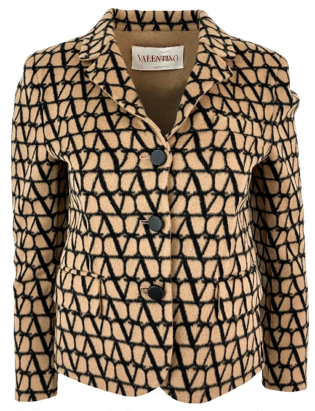 Valentino Double Coat Wool Blazer in Tan/Black