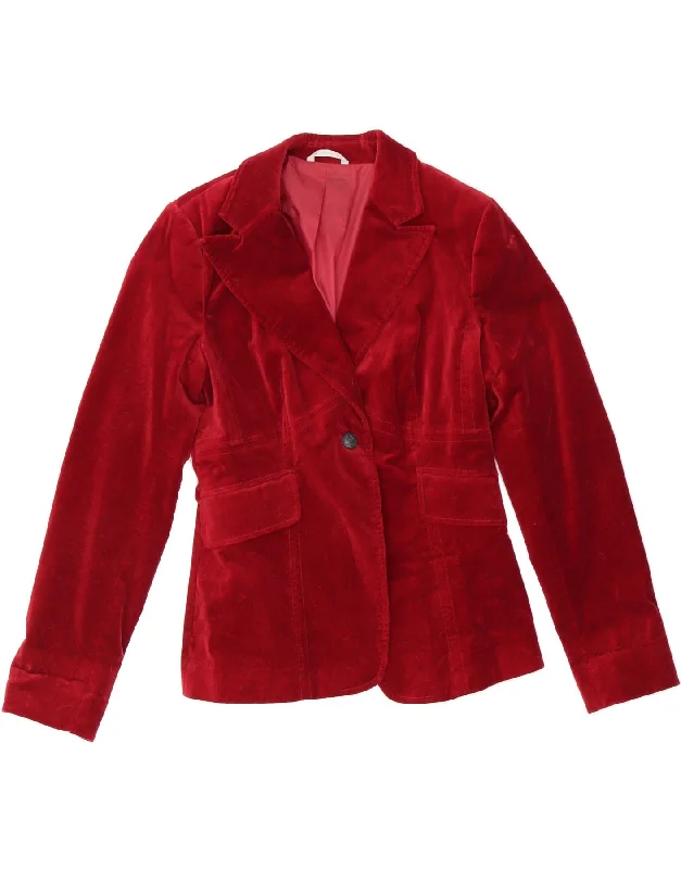 STEFANEL Womens 1 Button Blazer Jacket UK 12 Medium Red Cotton