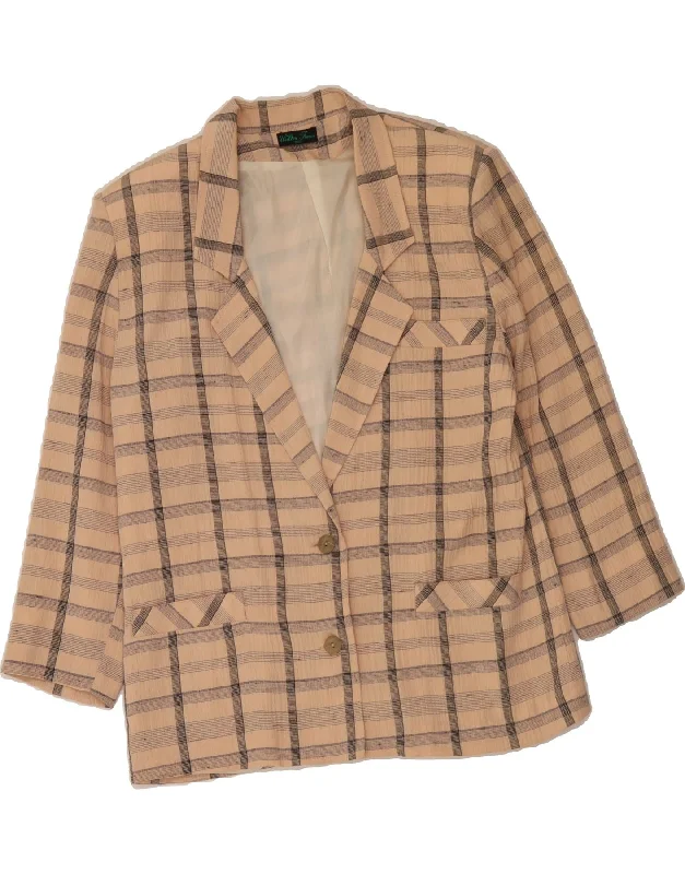 VINTAGE Womens 2 Button 3/4 Sleeve Blazer Jacket UK 18 XL Beige Check