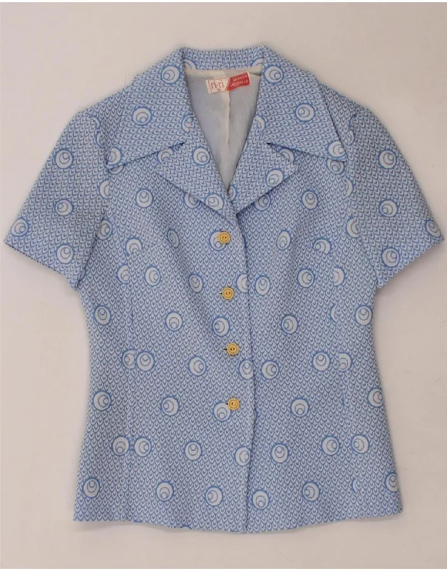 VINTAGE Womens Short Sleeve 4 Button Blazer Jacket IT 38 XS Blue Geometric