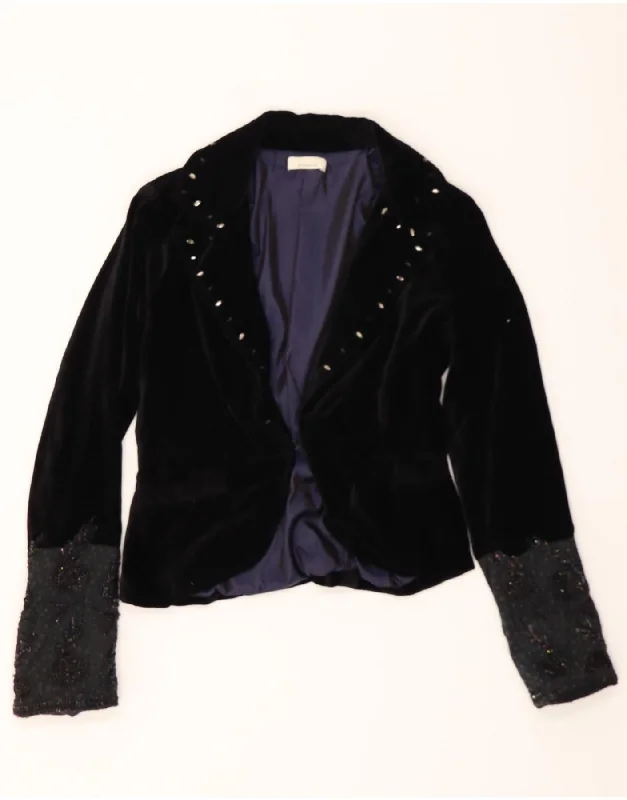 PINKO Womens Velvet Blazer Jacket IT 44 Medium Black Cotton