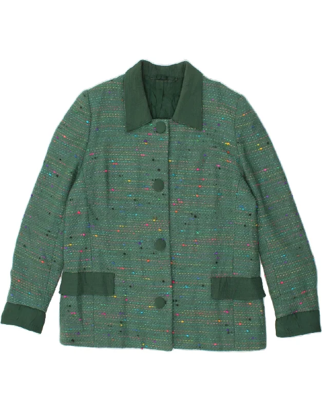 VINTAGE Womens 4 Button Blazer Jacket UK 16 Large Green Flecked