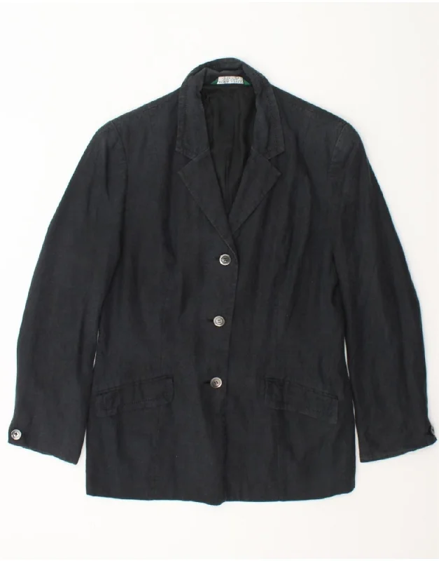 LAURA ASHLEY Womens 3 Button Blazer Jacket UK 14 Large Black Linen