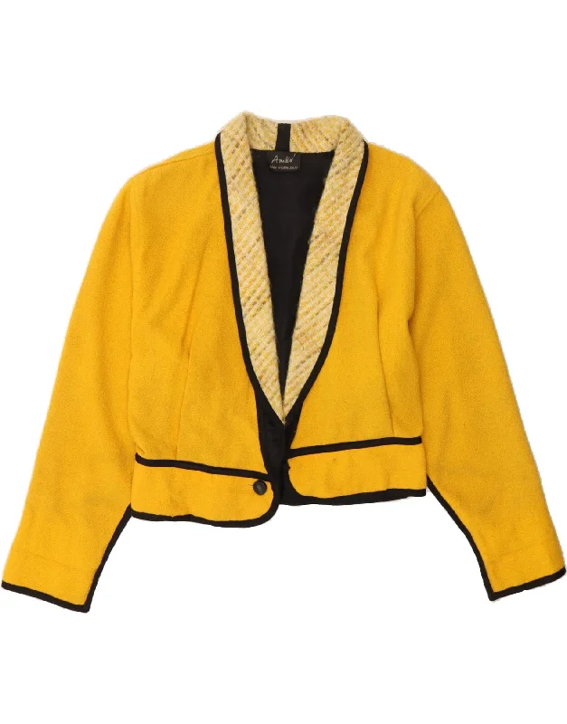 VIKI AMIKO Womens Crop 1 Button Blazer Jacket UK 16 Large Yellow Striped