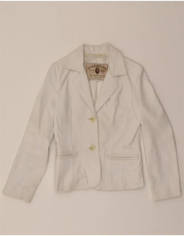 VINTAGE Womens Leather 2 Button Blazer Jacket IT 40 Small White Leather