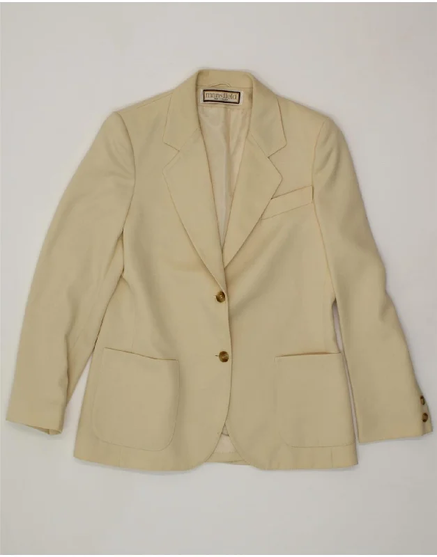 VINTAGE Womens 2 Button Blazer Jacket UK 12 Medium Beige Polyester