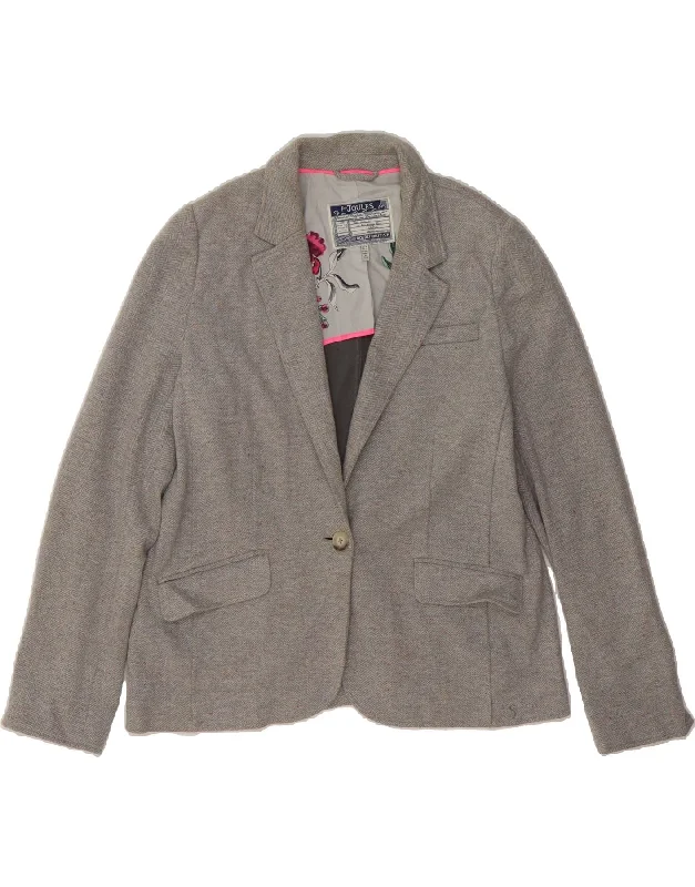 JOULES Womens 1 Button Blazer Jacket UK 18 XL Grey Herringbone Cotton