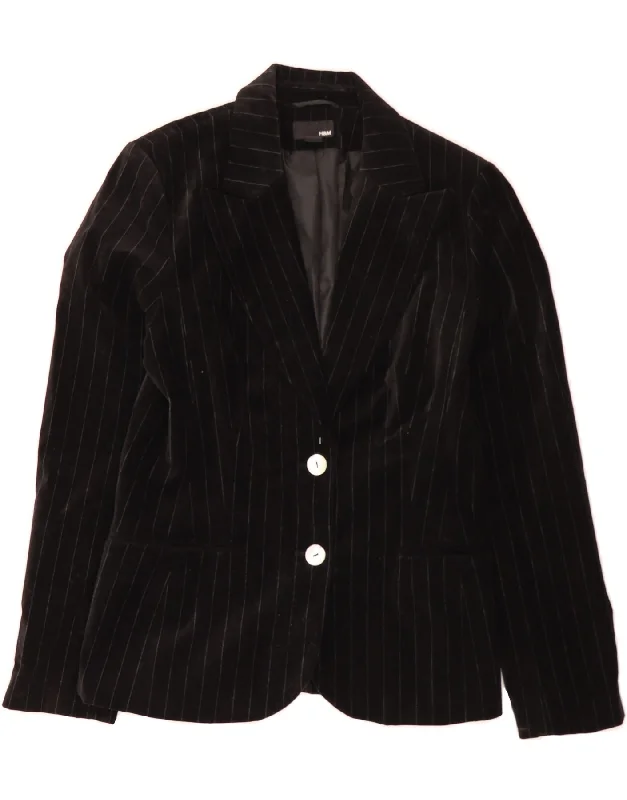 H&M Womens 2 Button Velvet Blazer Jacket UK 18 XL Black Striped Cotton