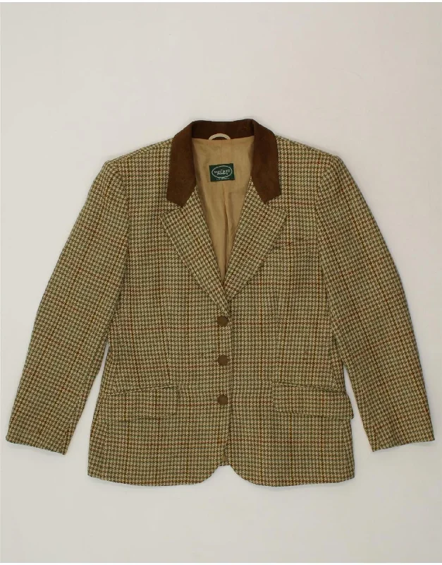 VINTAGE Womens 3 Button Blazer Jacket UK 14 Medium Green Houndstooth