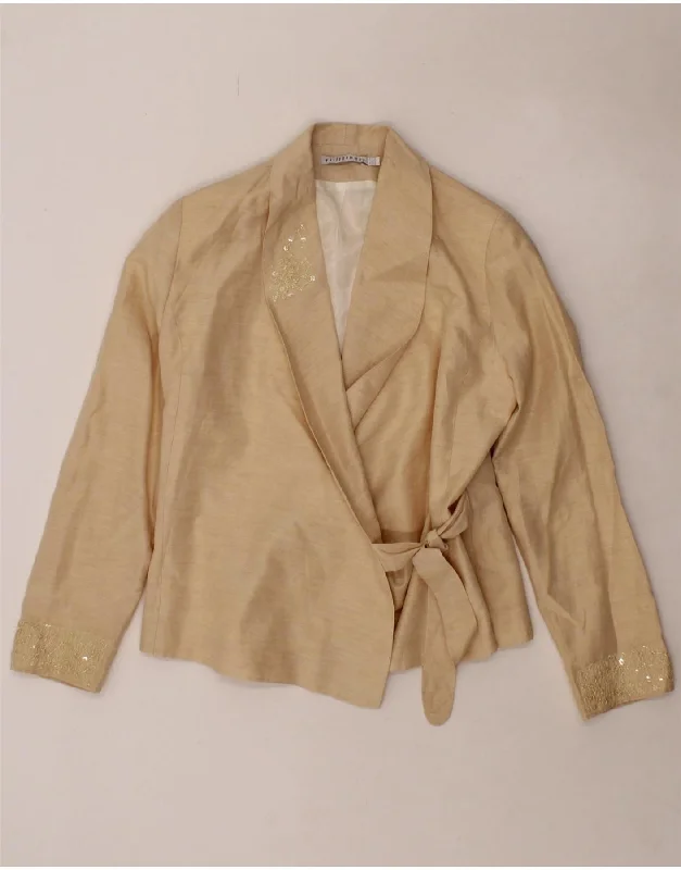 VINTAGE Womens Blazer Jacket UK 12 Medium  Beige Linen