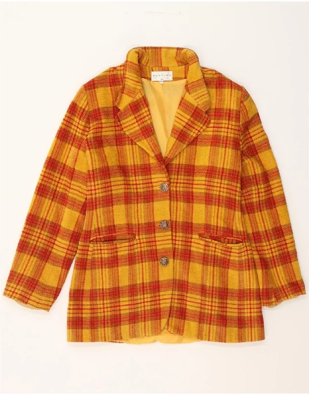 VERTIGO Womens 3 Button Blazer Jacket UK 18 XL Yellow Check Acrylic