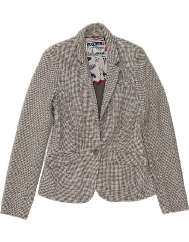 JULES Womens 1 Button Blazer Jacket UK 12 Medium  Grey Houndstooth Cotton