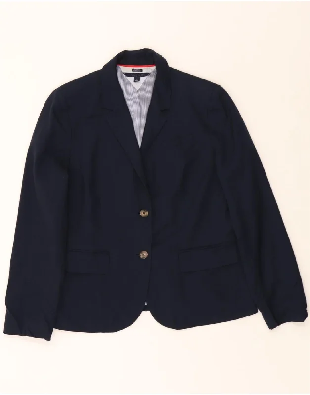 TOMMY HILFIGER Womens 2 Button Blazer Jacket US 14 XL Navy Blue Polyester