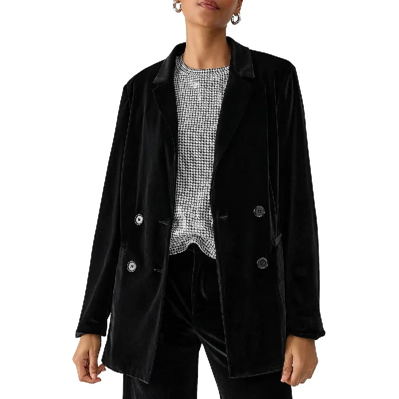 Womens Velvet Long Sleeve Double-Breasted Blazer