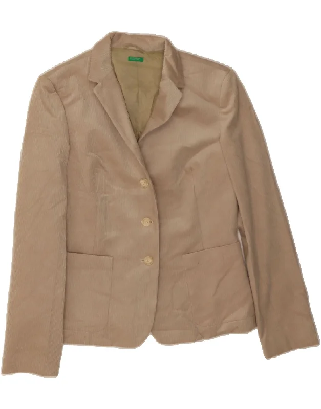 BENETTON Womens 3 Button Corduroy Blazer Jacket IT 44 Medium Beige Cotton