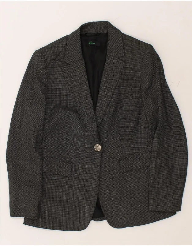 BENETTON Womens 1 Button Blazer Jacket IT 44 Medium Grey Polyester