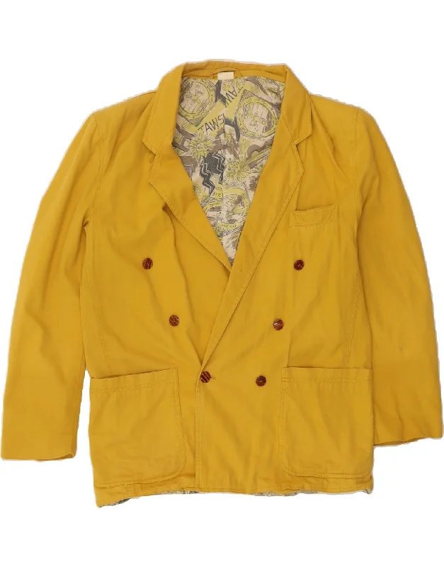 VINTAGE Womens Double Breasted Blazer Jacket EU 50 3XL Yellow Cotton