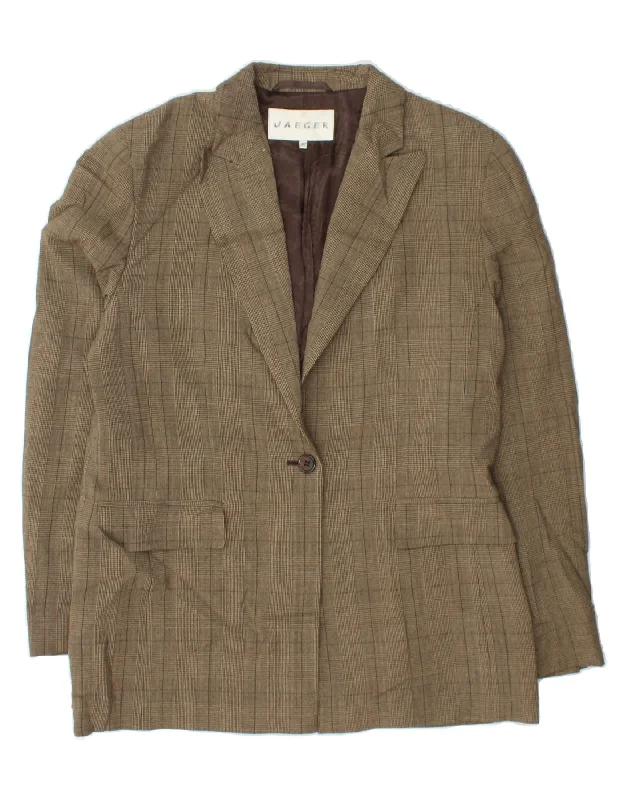 JAEGER Womens 1 Button Blazer Jacket UK 16 Large Beige Check Wool