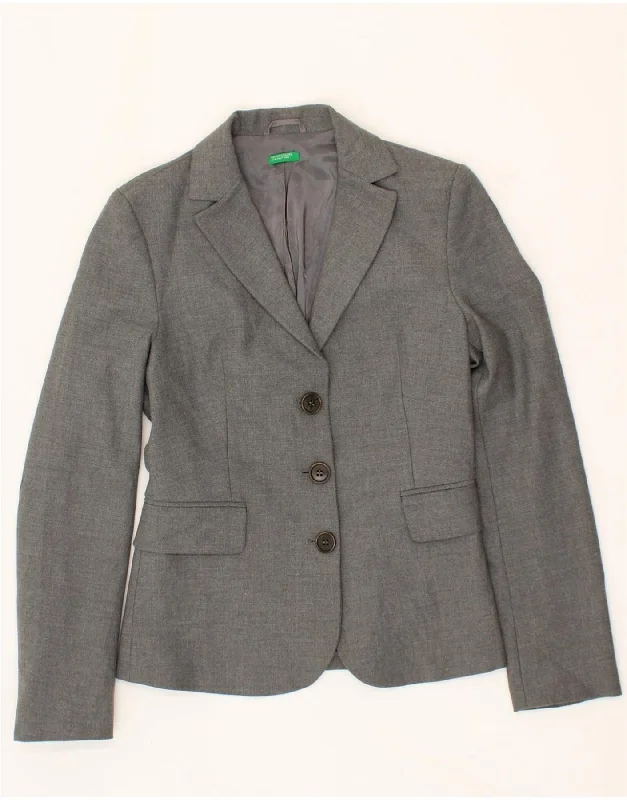 BENETTON Womens 3 Button Blazer Jacket IT 38 XS Grey Polyester