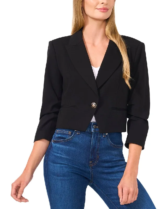 CeCe Ruched Sleeve Cropped Notch Collar Jacket