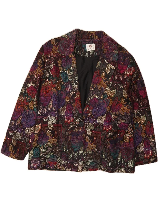 VINTAGE Womens 2 Button Blazer Jacket UK 16 Large Multicoloured Floral