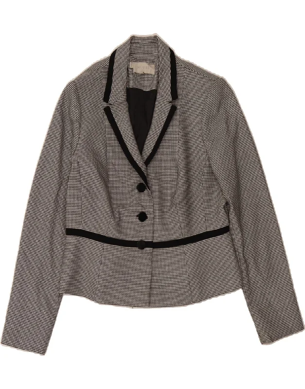 HOBBS Womens 3 Button Blazer Jacket UK 14 Medium Grey Houndstooth