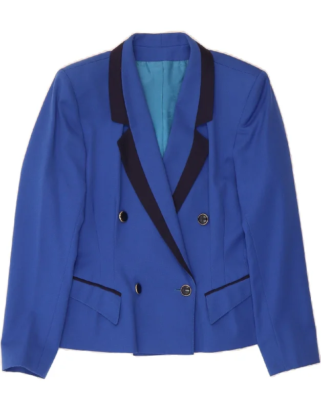 DORENE Womens Double Breasted Blazer Jacket UK 12 Medium  Blue Wool