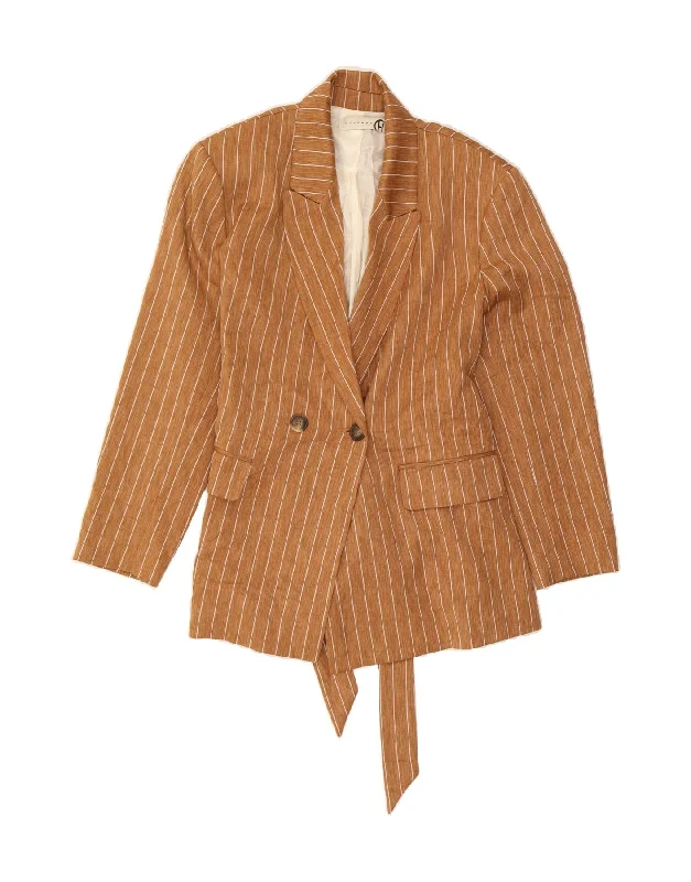 HAVEONE Womens Double Breasted Blazer Jacket UK 14 Medium Brown Pinstripe