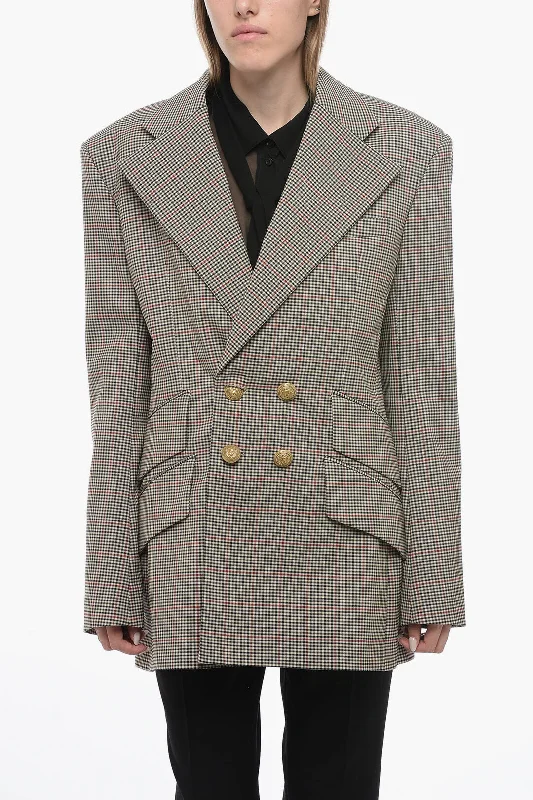 Balmain Multipocket Double-breasted Blazer with Check Pattern