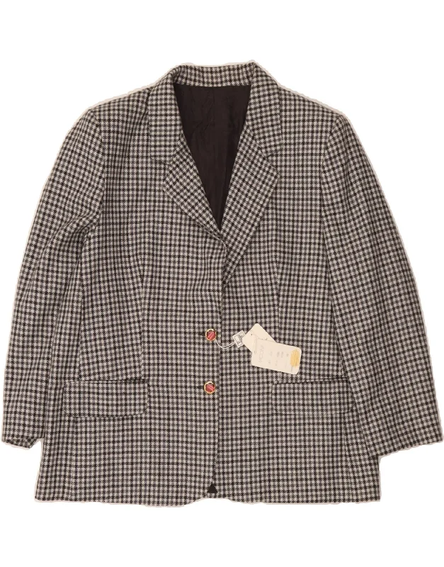 VINTAGE Womens 2 Button Blazer Jacket IT 49 XL Grey Houndstooth