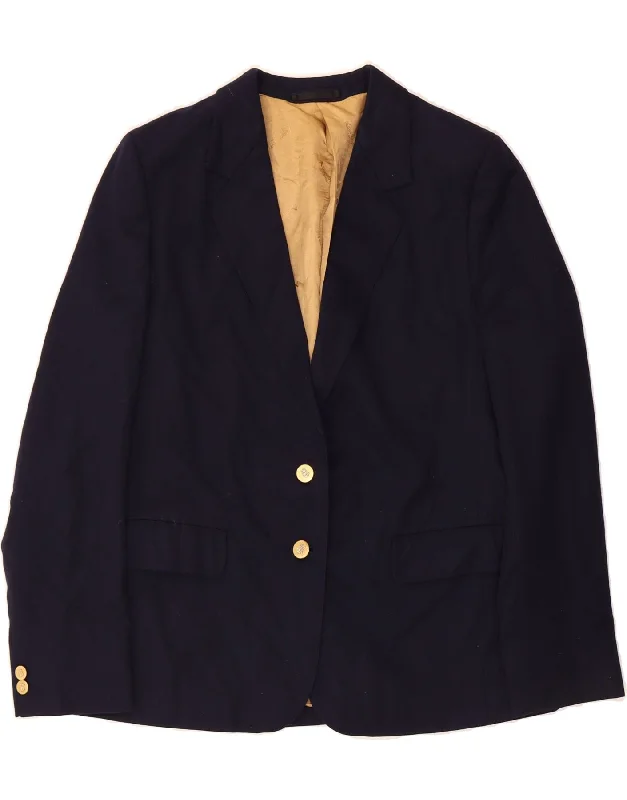 AQUASCUTUM Womens 2 Button Blazer Jacket UK 16 Large Navy Blue Virgin Wool