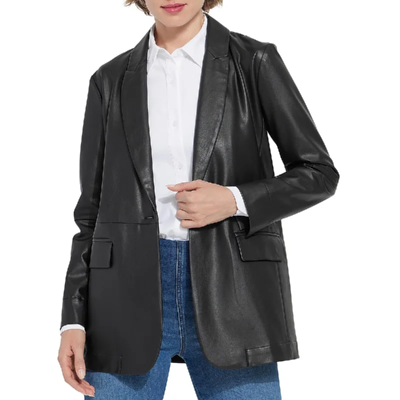 Womens Faux Leather Wear to work One-Button Blazer