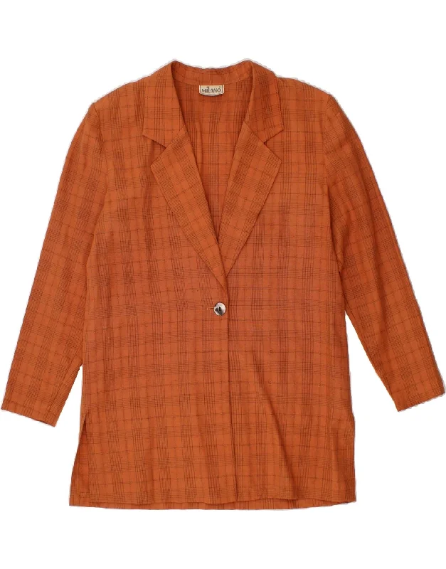 MILANO Womens 1 Button Blazer Jacket UK 14 Large Orange Check Polyester