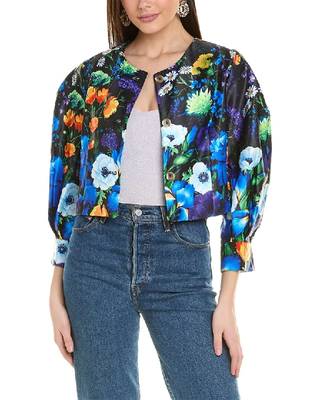 Gracia Balloon Fit Flower Printed Crop Jacket