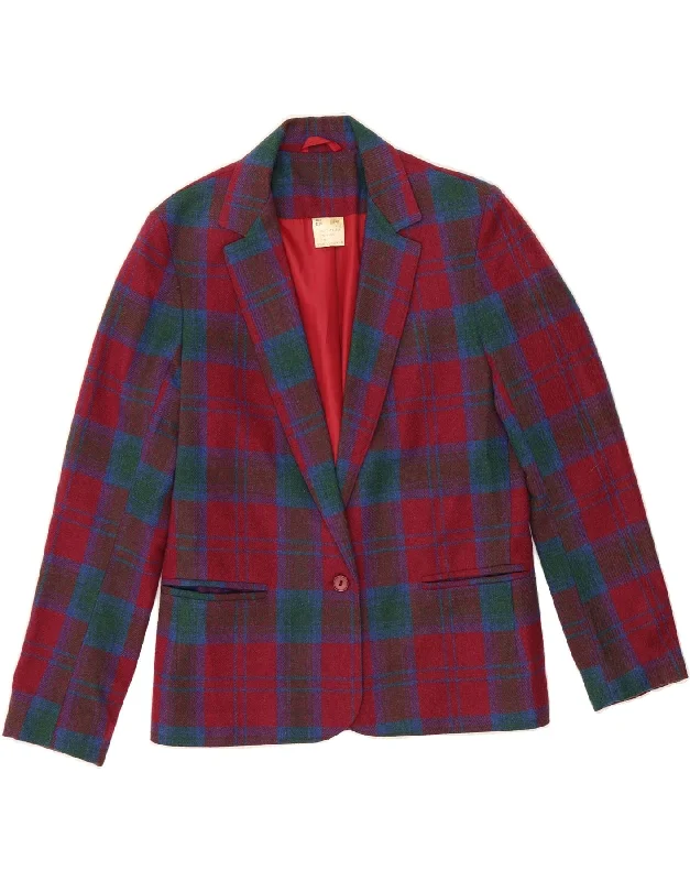 VINTAGE Womens 1 Button Blazer Jacket EU 36 Small Red Check Polyester