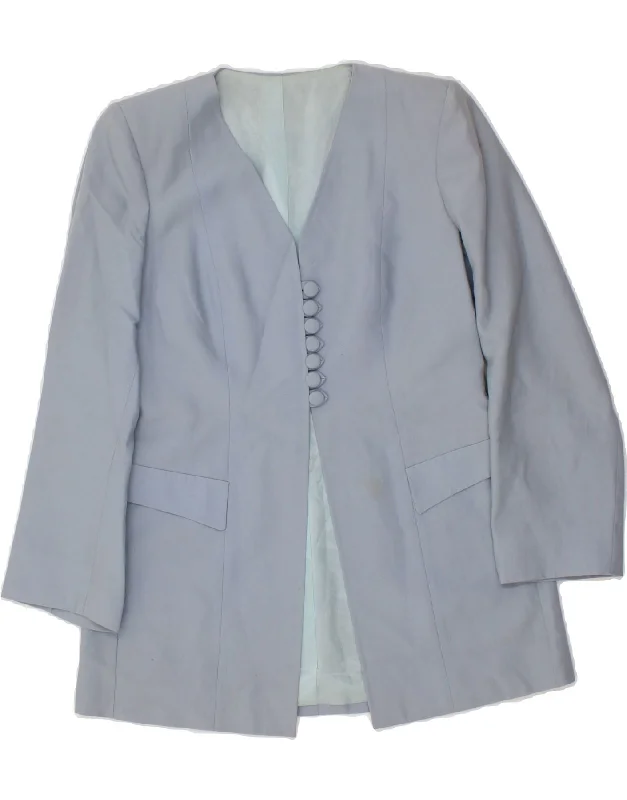 VINTAGE Womens Longline Blazer Jacket UK 10 Small Blue