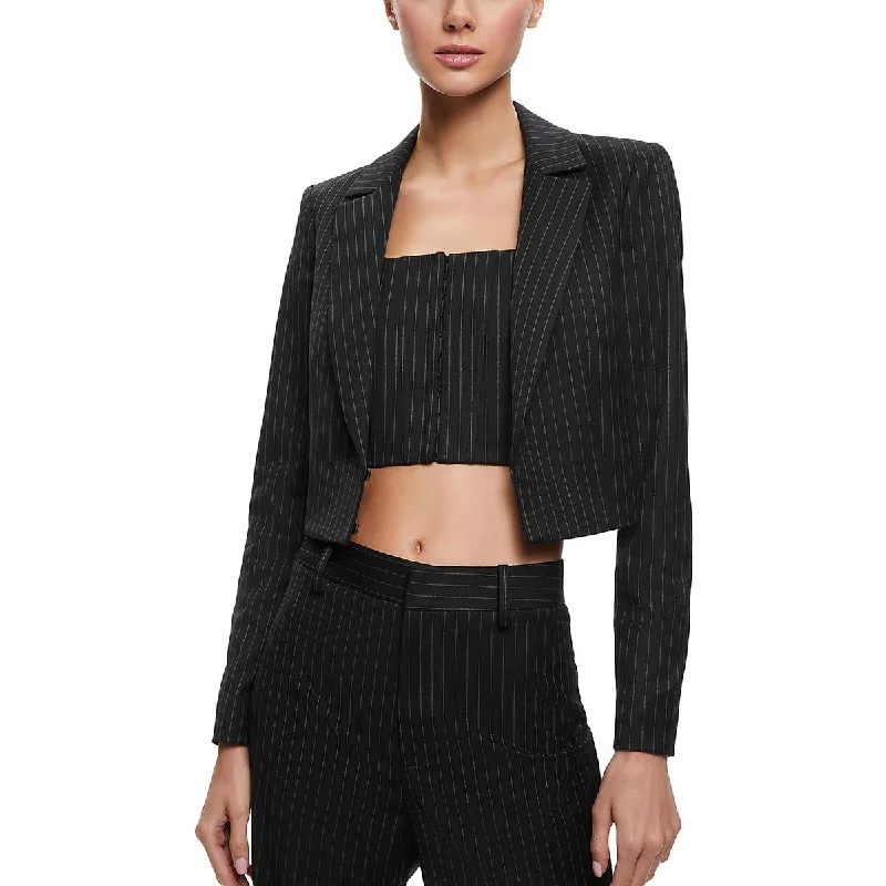 Womens Pinstripe Cropped Two-Button Blazer