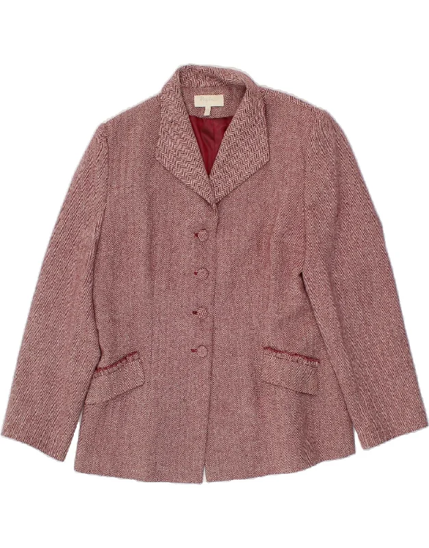 REGINE Womens 4 Button Blazer Jacket US 16 2XL Burgundy Herringbone Wool